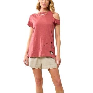 🌹Doe & Rae Nicco Destressed Cut Out Short Sleeve T-Shirt